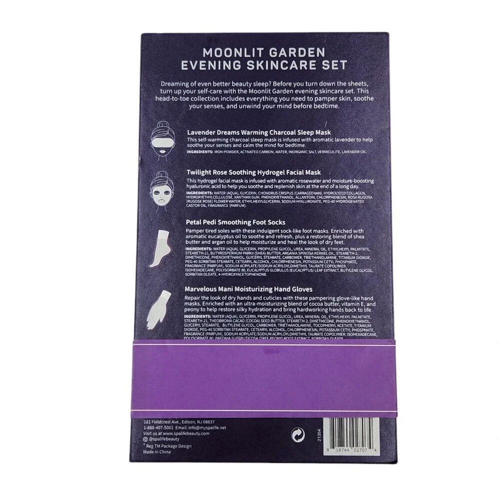 SpaLife Skincare Set Womens OS Purple Moonlit‎ Garden Evening 4-Piece Mask Kit